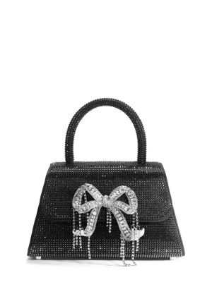 Чанта с панделка с кристали Self-portrait черно