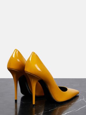 Кожени полуотворени обувки от лакирана кожа Saint Laurent жълто