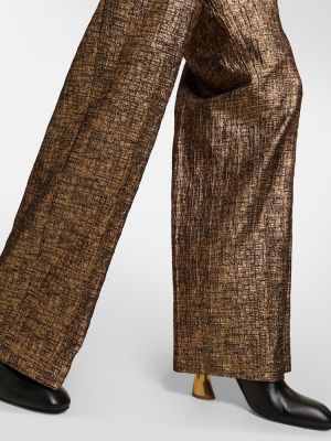 Tweed magas derekú egyenes szárú nadrág Dries Van Noten aranyszínű