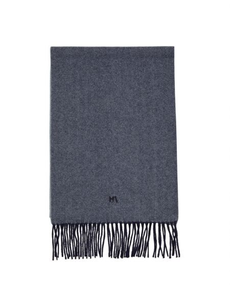 Легкий шарф из шерсти с бахромой и вышитым логотипом. Selected, темно-серый