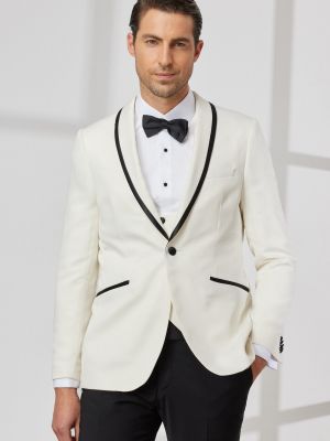 Slim fit obleková vesta s šálovým límcem Altinyildiz Classics bílá