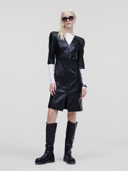 Kožené šaty na zip Karl Lagerfeld černé