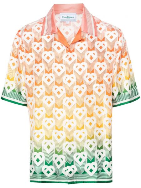 Chemise en soie à motif dégradé de motif coeur Casablanca rose