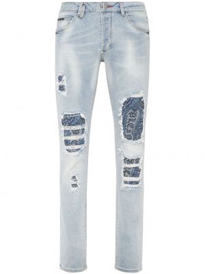 Jeans skinny a vita bassa con cristalli Philipp Plein blu