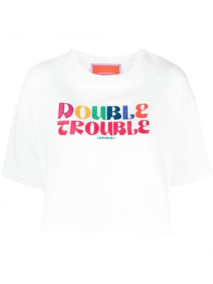 T-shirt brodé avec imprimé slogan en coton La Doublej blanc