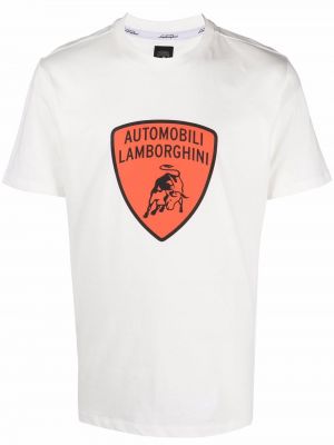 Памучна тениска с принт Automobili Lamborghini бяло
