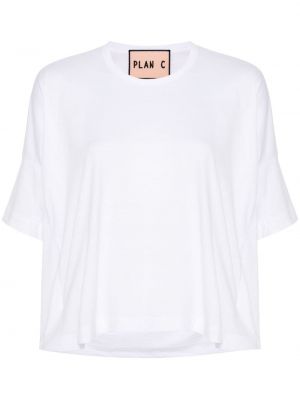 Βαμβακερή μπλούζα ντραπέ Plan C λευκό