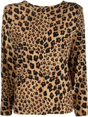 Hnědý leopardí hedvábný top s potiskem Yves Saint Laurent Pre-owned