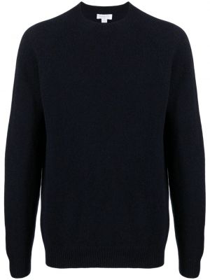 Вълнен пуловер с кръгло деколте Sunspel синьо