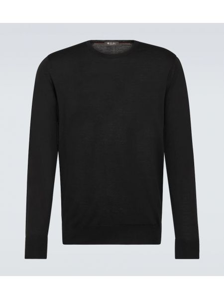 Плетен вълнен пуловер Loro Piana черно