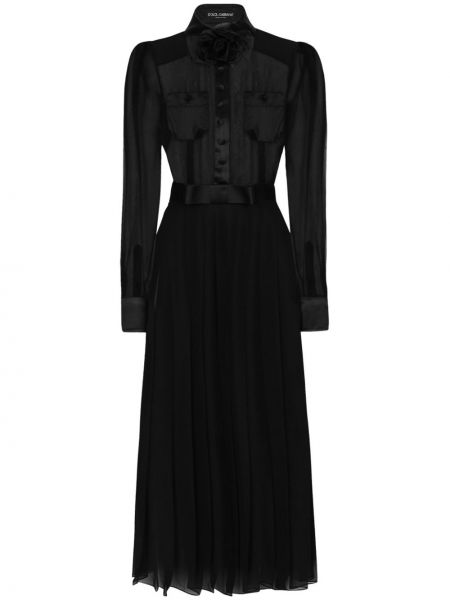 Копринена коктейлна рокля на цветя Dolce & Gabbana черно