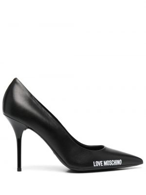 Кожени полуотворени обувки с принт Love Moschino