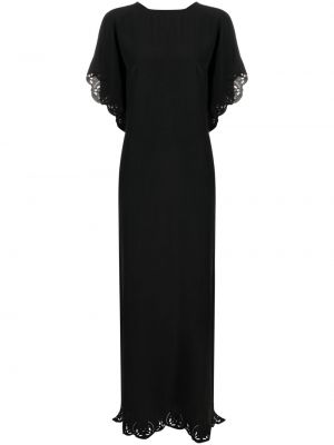 Viskózové hedvábné dlouhé šaty s krátkými rukávy Rodebjer - černá