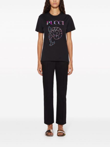 Bavlněné tričko s potiskem Pucci černé
