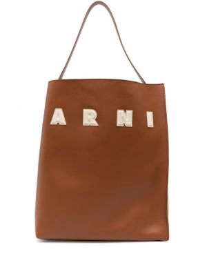 Δερμάτινη τσάντα shopper Marni καφέ