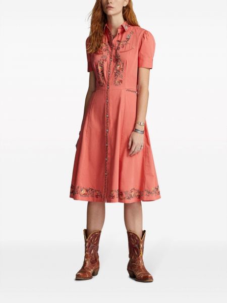 Haftowana sukienka koszulowa w kwiatki Ralph Lauren Rrl różowa