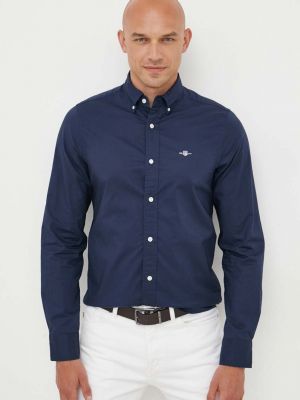 Синяя хлопковая рубашка на пуговицах слим Gant