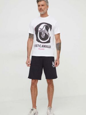 Koszulka z nadrukiem bawełniana Just Cavalli biała