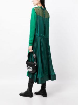 Vlněné midi šaty Sacai zelené