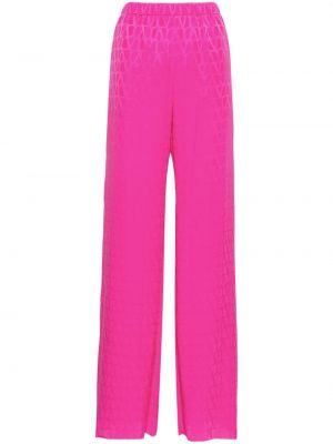 Pantaloni cu picior drept de mătase din jacard Valentino Garavani roz
