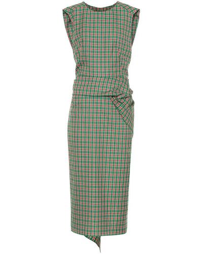 Καρό βαμβακερή μίντι φόρεμα Dries Van Noten πράσινο
