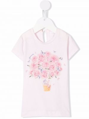 Rund hals floral t-skjorte for jenter Monnalisa rosa