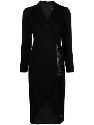 Nėriniuotas asimetriškas midi suknele su raišteliais Nissa juoda