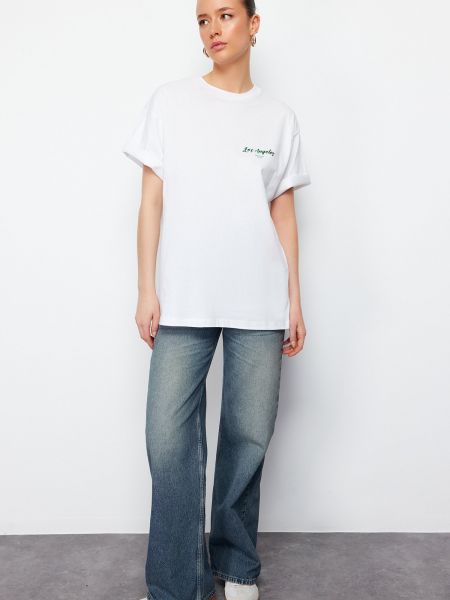 Oversized kötött póló nyomtatás Trendyol fehér