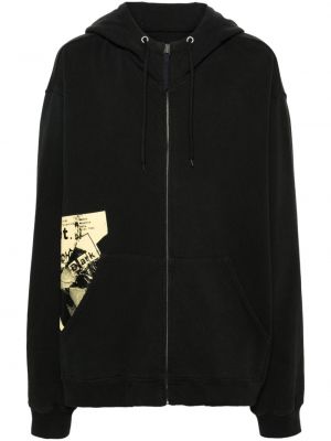 Pamučna hoodie s kapuljačom s patentnim zatvaračem Maison Margiela crna