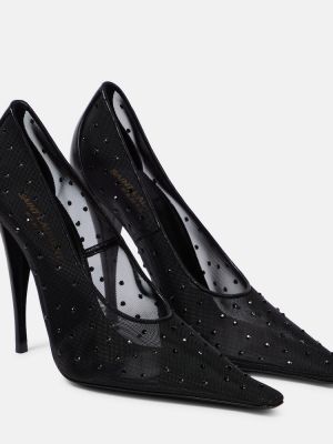 Кожени полуотворени обувки с отворена пета Saint Laurent черно