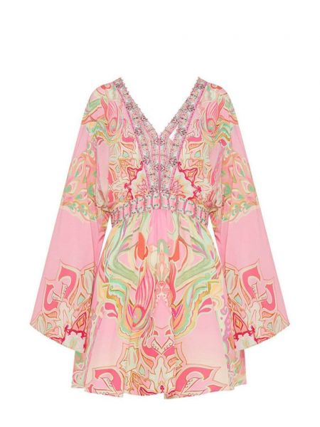 Svilena mini haljina s printom Camilla ružičasta