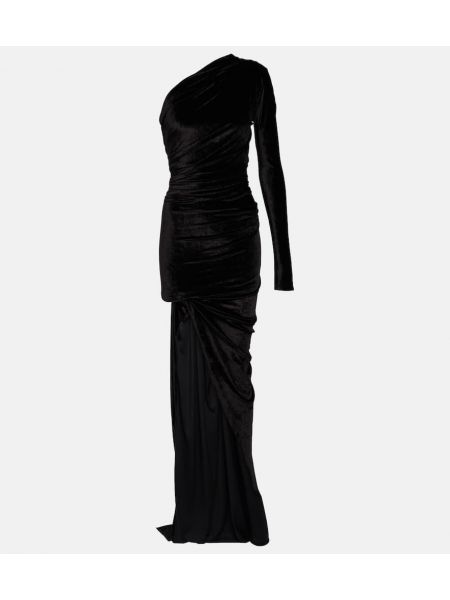 Ασύμμετρη βελούδινη φόρεμα με έναν ώμο Balenciaga μαύρο