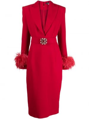 Sukienka koktajlowa w piórka z dekoltem w serek Andrew Gn czerwona