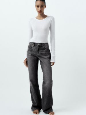Прямые джинсы с низкой талией Zara серые