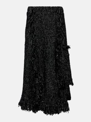 Tvídová midi sukňa so strapcami Sacai čierna