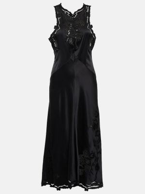 Hedvábné midi šaty s výšivkou Isabel Marant černé