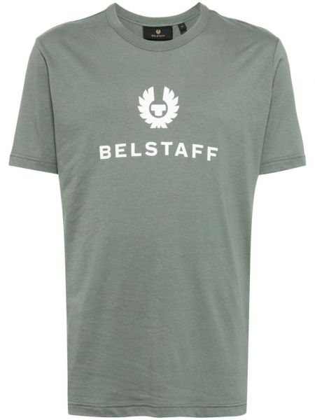 Raštuotas medvilninis marškinėliai Belstaff žalia