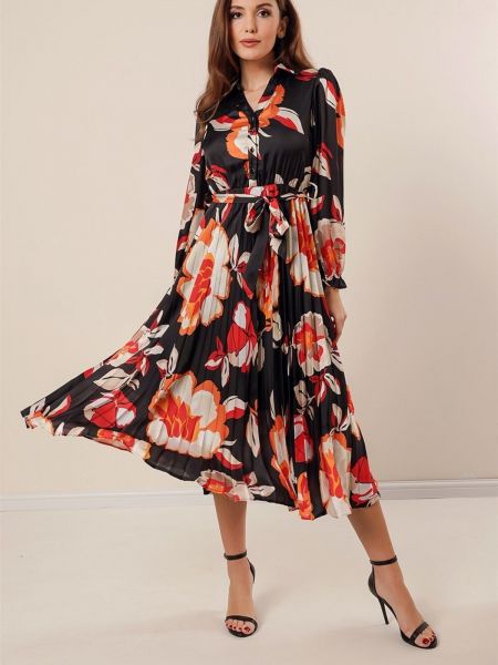 Satenska haljina s gumbima s cvjetnim printom By Saygı crna