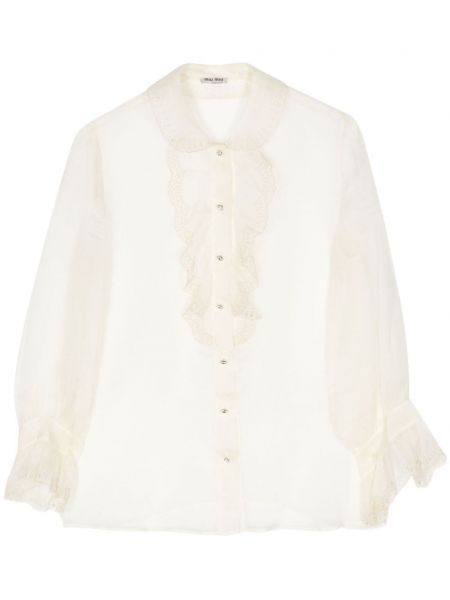 Μεταξωτό μακρύ πουκάμισο Miu Miu Pre-owned λευκό