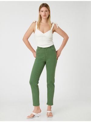 Pantaloni cu talie înaltă skinny fit Koton verde
