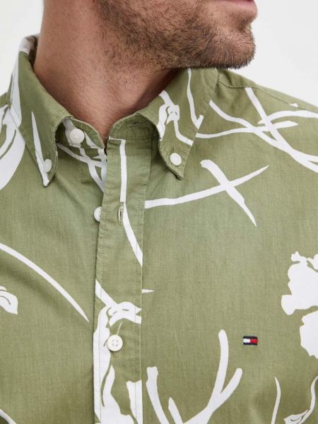 Pernata pamučna košulja s gumbima Tommy Hilfiger zelena