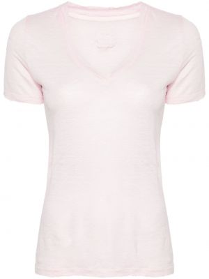 Λινή μπλούζα με λαιμόκοψη v 120% Lino ροζ
