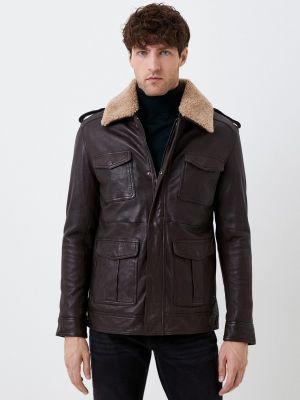 Утепленная кожаная куртка Jorg Weber коричневая