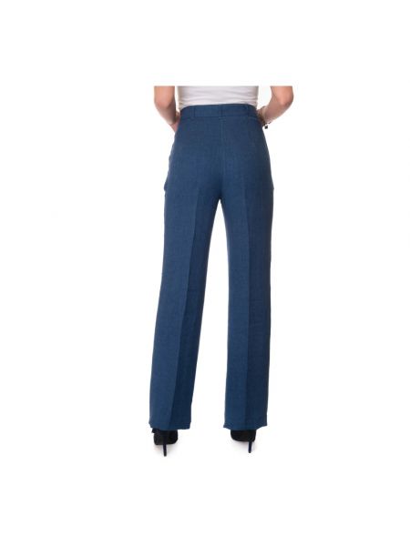 Pantalones rectos de lino con bolsillos Max Mara Studio azul