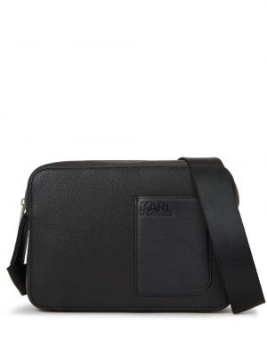 Usnjena torbica za čez ramo s potiskom Karl Lagerfeld črna