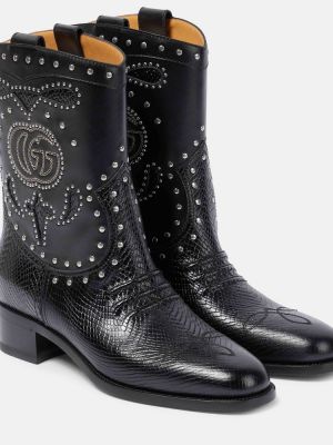 Iš natūralios odos auliniai batai su spygliais Gucci juoda