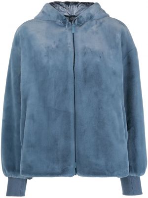 Megfordítható kapucnis szőrös dzseki Emporio Armani kék