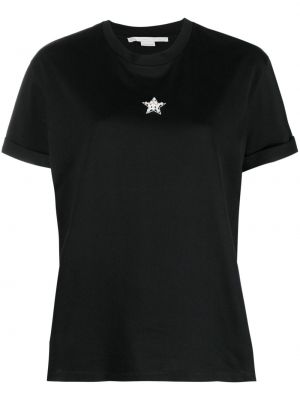 Koszulka z perełkami z nadrukiem w gwiazdy Stella Mccartney czarna