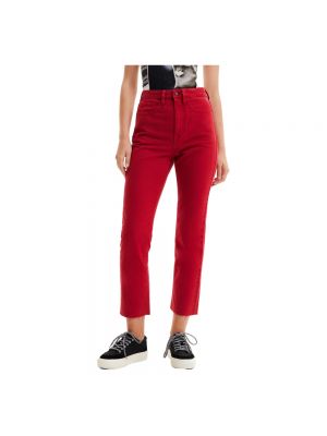 Einfarbige jeans mit geknöpfter mit reißverschluss Desigual rot