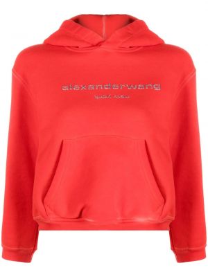 Pamučna hoodie s kapuljačom s printom Alexander Wang crvena